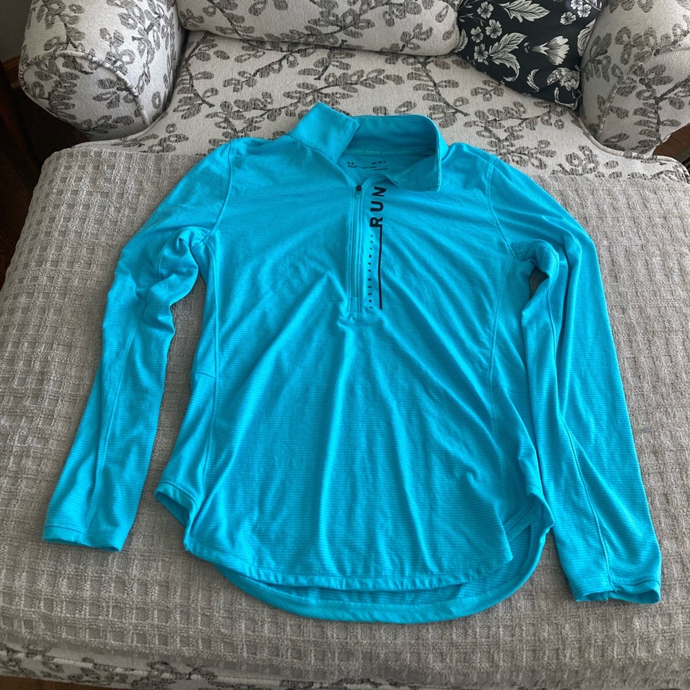 Women’s Under Armour Run 1/2 Zip Size Medium Fitted Teal GUC